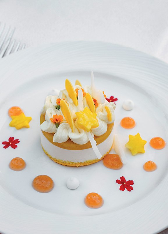 COCONUT-BISCUIT-WITH-COCONUT-MOUSSE-PINEAPPLE-GELEE-AND-RASPBERRY-SAUCE